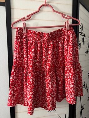 Red Floral Tiered Women's Skirt